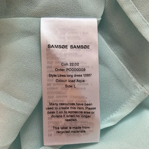 Samsøe Linea Long Satin Maxi Dress in Iced Aqua. size Large - Picture 11 of 13